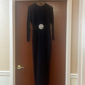 Black floor length dress.